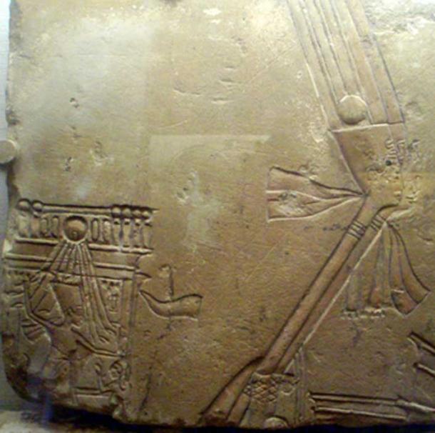 A close-up of a limestone relief shows an extraordinary representation of Queen Nefertiti smiting a female captive on a royal barge—a time-honored depiction, solely reserved for ruling kings. Museum of Fine Arts, Boston. (Photo: Captmondo/CC BY-SA 3.0)