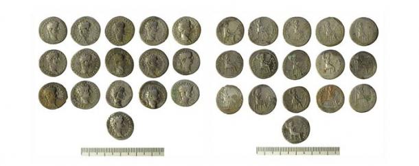 A coin hoard of 198 Roman silver denarii and 13 fragmentary denarii found in the UK. (The Portable Antiquities Scheme/ The Trustees of the British Museum/CC BY-SA 2.0)