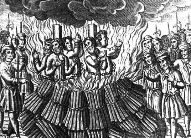 A depiction of the burning of Cathars by the Papal Inquisition in the Languedoc in late 12th to early 13th century 