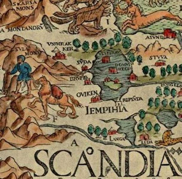 A detail from Olaus Magnus’ Carta Marina (1539). Jämtland is Latinized as 