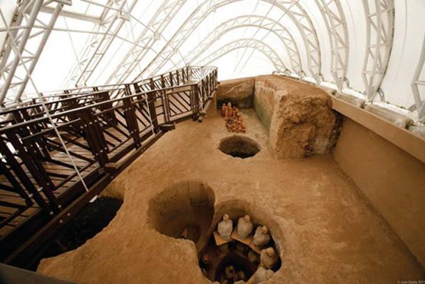 A double-chambered tomb from above at the La Florida museum in Quito, Ecuador.