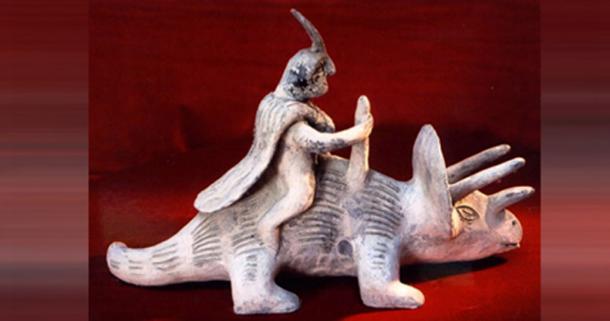 A famous Acámbaro figurine depicting a human apparently riding a dinosaur. (Creative Commons)