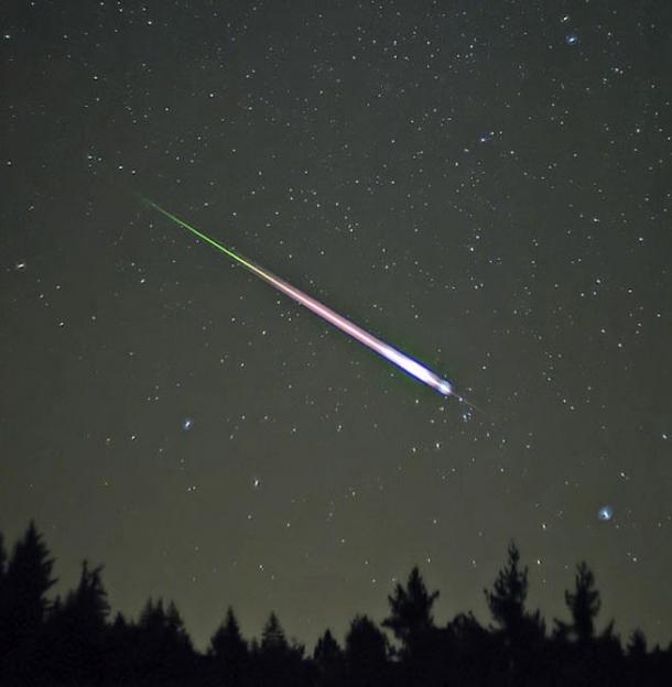 A meteor during the peak of the 2009 Leonid Meteor Shower.