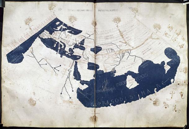 A mid-15th century Florentine map of the world based on Jacobus Angelus's 1406 Latin translation of Maximus Planudes's late-13th century rediscovered Greek manuscripts of Ptolemy's 2nd-century ‘Geography’. Ptolemy's 1st (modified conic) projection. (Public Domain)