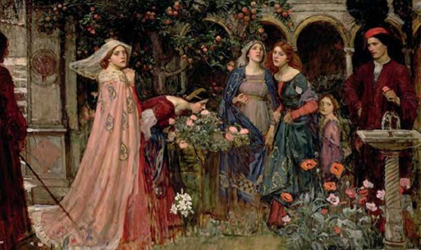 A painting by William Waterhouse, Enchanted garden