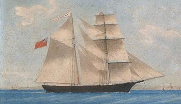 O pictură a Mariei Celeste ca Amazon în 1861. (Domeniu public)