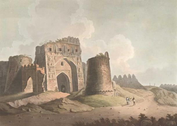 A painting of west gate of Firozabad fort, near Delhi. This fort was built by Feroz Shah Tughlaq in the 1350s but destroyed by later dynasties. (Public Domain)