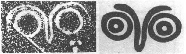 Left: A petroglyph in Lianyungang, China, as shown in Song’s 1998 paper. Right: A petroglyph in British Columbia, Canada.