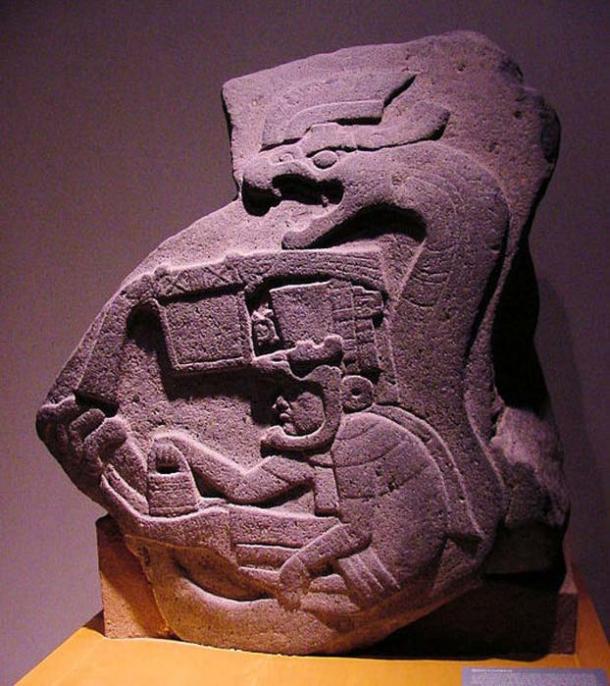 A photo of La Venta Stela 19, the earliest known representation of the Feathered Serpent in Mesoamerica