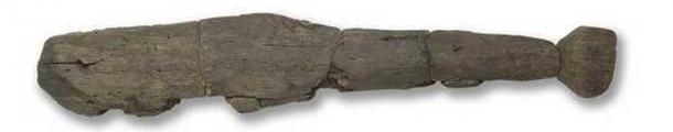 A replica of the Thames Beater, a 5,500-year-old wooden club resembling a 