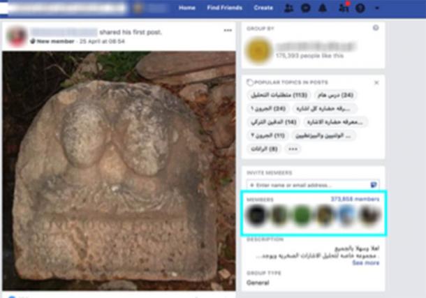 The ATHAR Project is monitoring more than 120 Facebook black market groups trafficking in ancient, and often illegal, artifacts. In the image a user in Oran, Algeria, posts an image of a Roman relief in a Facebook group for antiquities which has more than 373,000 members. (ATHAR Project).