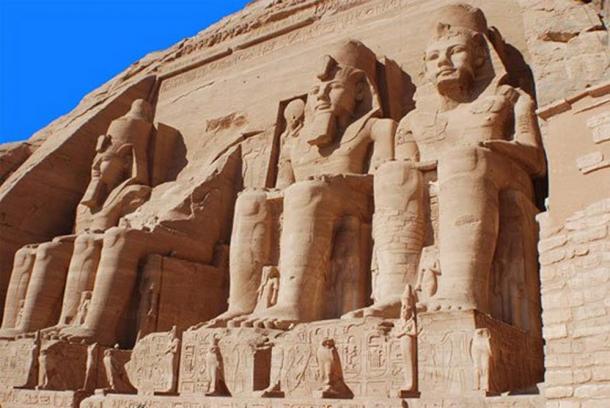 Abu Simbel Temple of King Ramses II, a masterpiece of pharaonic arts and buildings in Old Egypt.