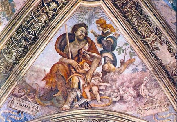 Adam clutches a child in the presence of the child-snatcher Lilith. (Andreagrossmann / Public Domain)