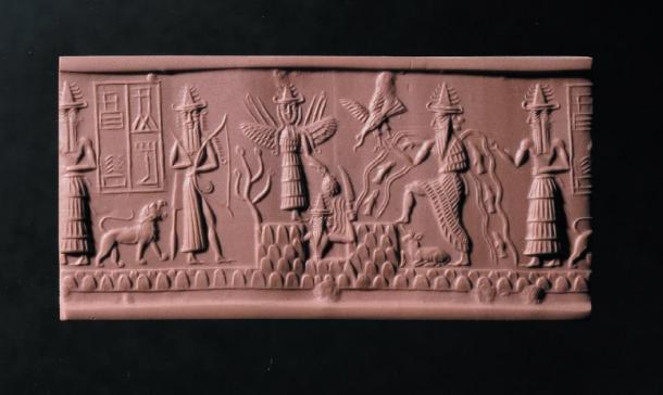 The Adda Seal featuring the god Ea second from the right. (Image: The Trustees of the British Museum)