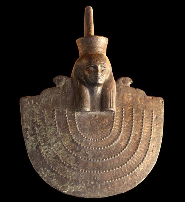 Aegis of Neith from the Late Period, Twenty-sixth dynasty (ca. 664-525 BC) golden bronze, Museum of Fine Arts of Lyon.