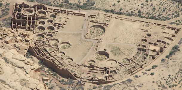 Aerial view of Pueblo Bonito at Chaco Canyon, California, USA 