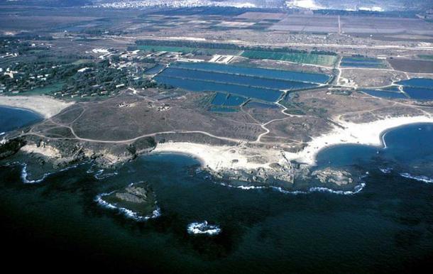 Aerial view of Tel Dor, Israel.