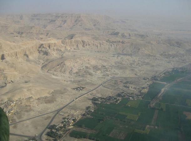 Aerial view of the Theban Necropolis, Egypt.
