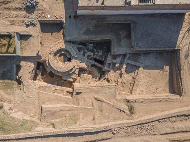 An aerial view of the newly discovered BC Buddhist temple found in the Barikok ruins of Pakistan. Source: Ca' Foscari University
