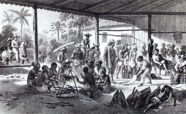 Illustration of African slaves recently brought to Brazil. (1830) By Johann Moritz Rugendas.