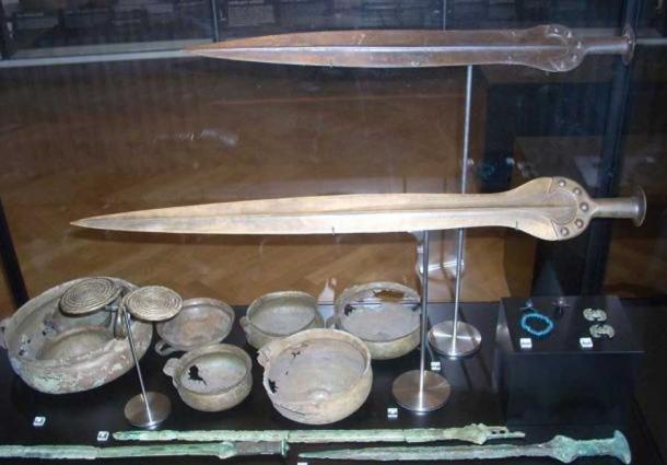 Bronze Age swords and other artifacts in the Nationalmuseet (National Museum) in Copenhagen, Denmark. 