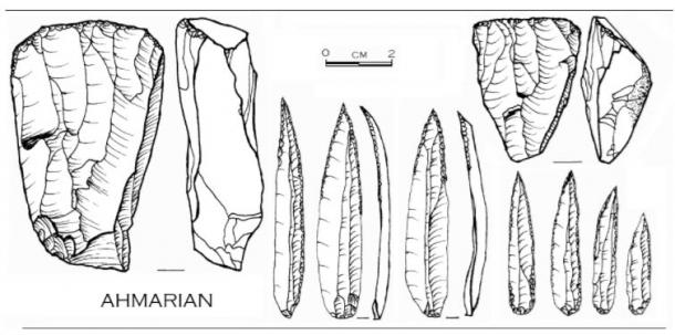 Illustration of Ahmarian culture stone tools 