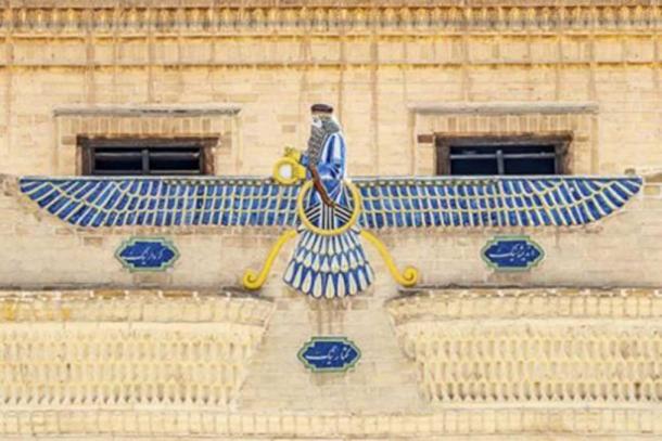 Ahura Mazda on the roof of the Museum of Zoroastrian History in Yazd, Iran. (Alexeiy /Adobe Stock)