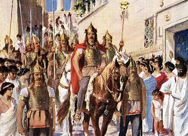 Alaric entering Athens, illustration, (circa 1920s) (Public Domain)