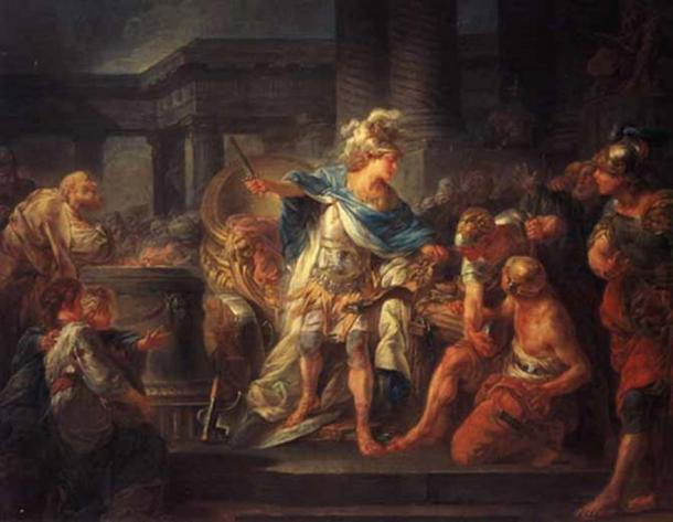 Alexander cuts the Gordian Knot by Jean Simon Berthélemy.