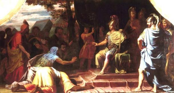 Alexander the Great receiving news of the death by immolation of the Indian Gymnosophist Calanus