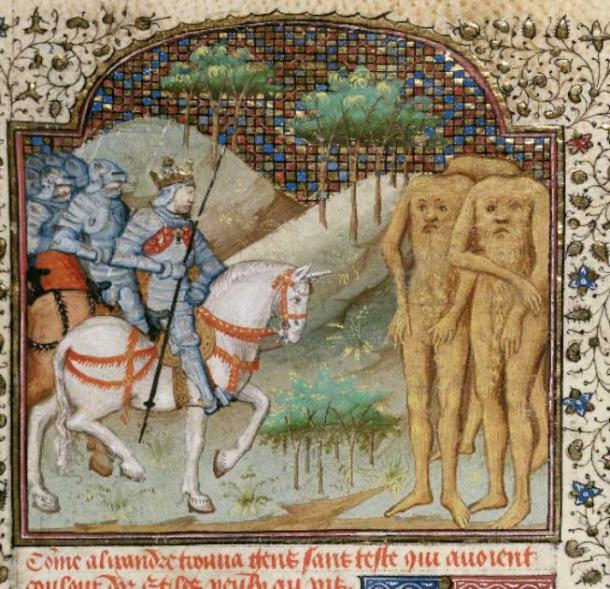 Alexander encounters the Blemmyes, circa 1444. This folklore creature was described by Herodotus and in other texts as an actual population of people (Public Domain)
