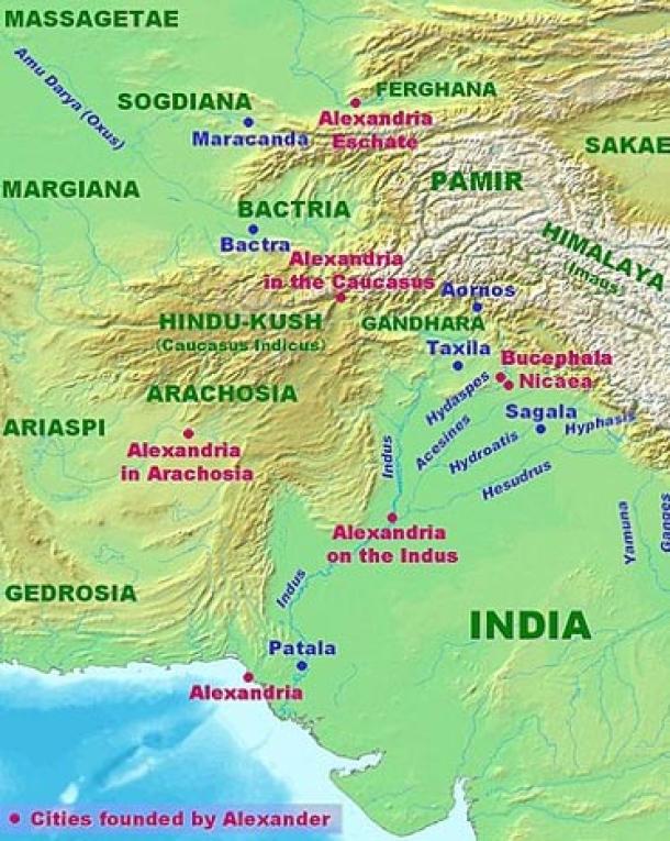 Alexandria Eschate was located in the Ferghana Valley. (top, center). (Public Domain)