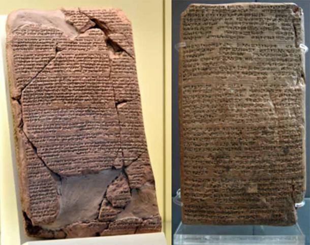 Izquierda: Una de las 'cartas de Amarna', de Tushratta, rey de Mitanni, al faraón egipcio Amenhotep III.  Hacia 1370 a.C.  Texto cuneiforme acadio (Osama Shukir Muhammed Amin FRCP / CC BY SA 4.0) Derecha: ¿La tableta que rompió la espalda de la alianza?  Escritura cuneiforme de Tushratta, rey de Mitanni, a Amenhotep III de Egipto, hacia 1350 a. C., pidiendo una gran cantidad de oro como dote para una novia princesa mitania para Amenhotep III (CaptMondo / CC BY 2.5)