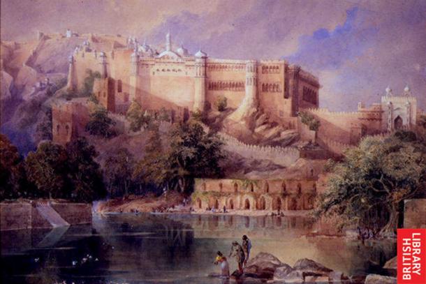 A view of the fort at Amber in Rajasthan; a watercolor by William Simpson, c.1860