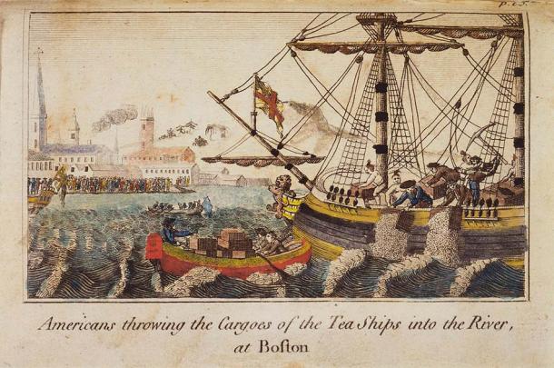 Americans throwing Cargoes of the Tea Ships into the River, at Boston, known as the “Boston Tea Party”, led to coffee becoming the staple beverage in The U.S to this day. (Public domain)