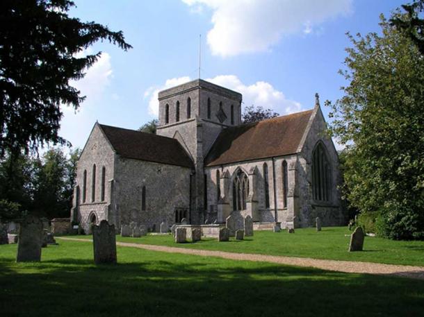 Amesbury Abbey in the English County of Wiltshire, said to be the burial place of Ambrosius, a historical figure upon whom the legend of Merlin seems to have been based. 