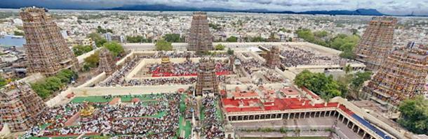 An aerial view of Madurai city from atop of Meenakshi Amman temple.