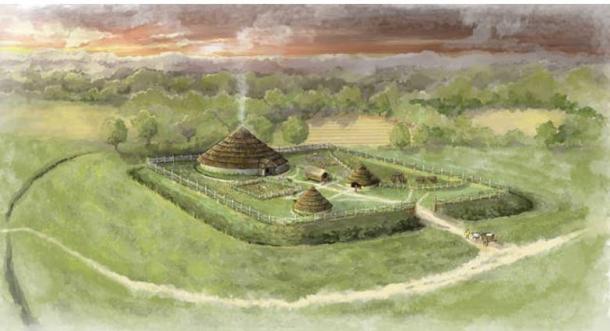 An artist’s impression issued by National Trust of an iron age farmstead enclosure. (Jennie Anderson/National Trust)