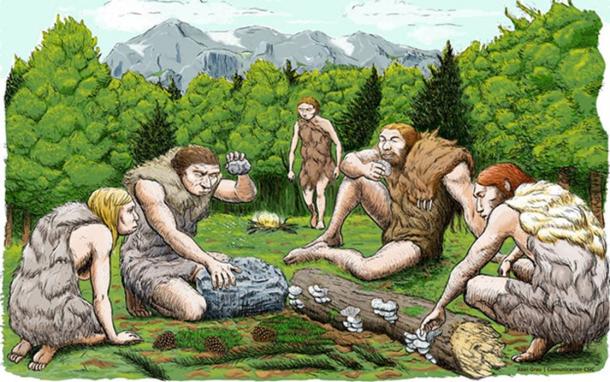 An artist's impression of the Neanderthals of El Sidron who were probably harvesting much of their food rather than hunting big game. (CSIC Spain)