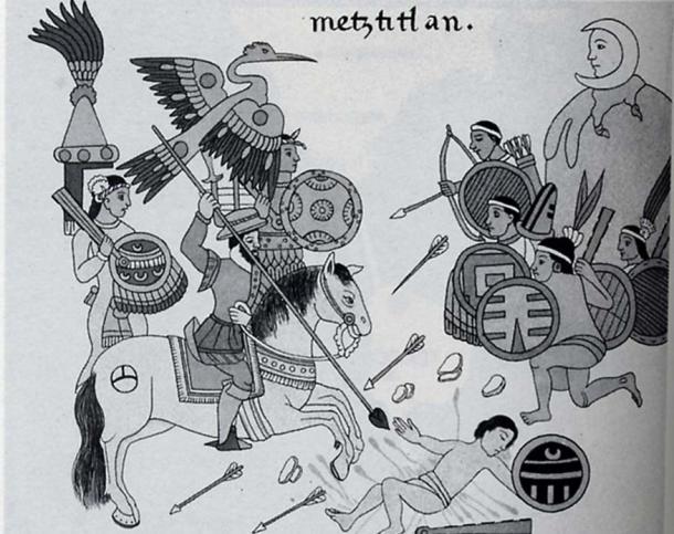 An encounter between Spanish and Aztec combatants as depicted in the ‘History of Tlaxcala’. (Public Domain)