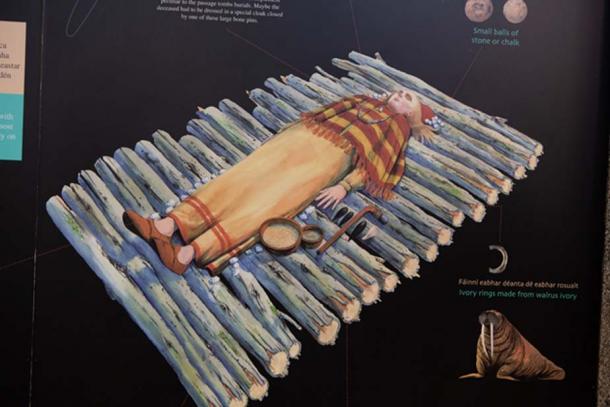 An illustration reconstructing one of the human burials and grave goods found in one of the tombs at Carrowmore. (Image: Ioannis Syrigos)