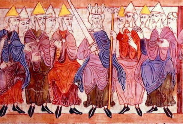 An image of a king and his witan (royal council) - from the 11th-century Old English Hexateuch. (Public Domain)