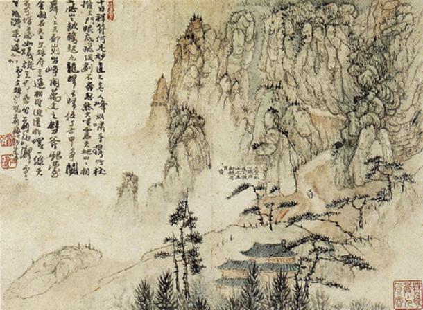 An ink painting depicting Huangshan in China, by Shitao, 1670. 