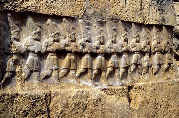 Ancient Hittite relief carving from Yazılıkaya, a sanctuary at Hattusa, depicting twelve gods of the underworld, whom the Hittites identified as the Mesopotamian Anunnaki