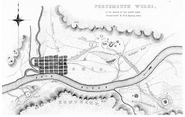 Portsmouth, Ohio Earthworks, from Ancient Monuments of the Mississippi Valley 