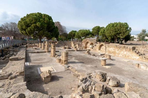 Ancient Roman ruins that remain around the old church site in Paphos