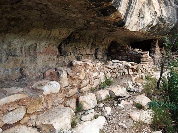Ancient cliff dwellings of the Sinagua people on Island Trail at Walnut Canyon National Monument. 