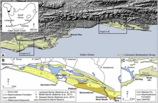 Ancient patterns in the sand in Cape Town, South Africa. (Science Direct)