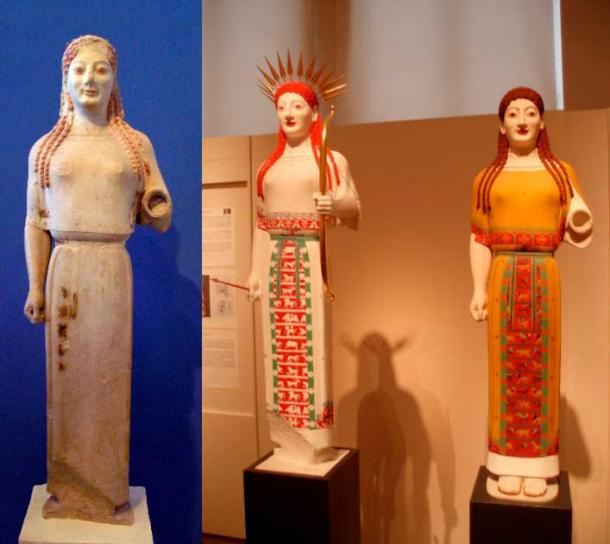 Ancient Rome and Greece were incredibly colorful, although the paint has faded from the statues that have survived. Left: ‘Peplos Kore’, circa 530 BC and Right: Reconstructed in polychrome as Athena (Both by Marsyas / CC BY-SA 2.5)