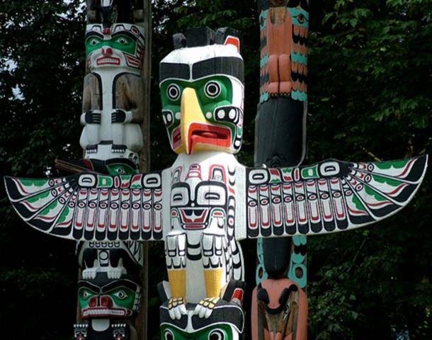 Animal totem poles in British Columbia, Canada. 